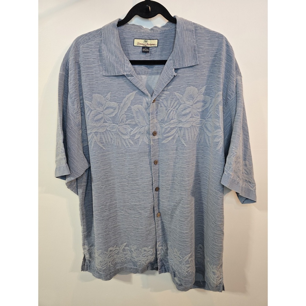 Tommy Bahama Men's 100%‎ Silk Shirt Original Fit Short Sleeve Blue XL